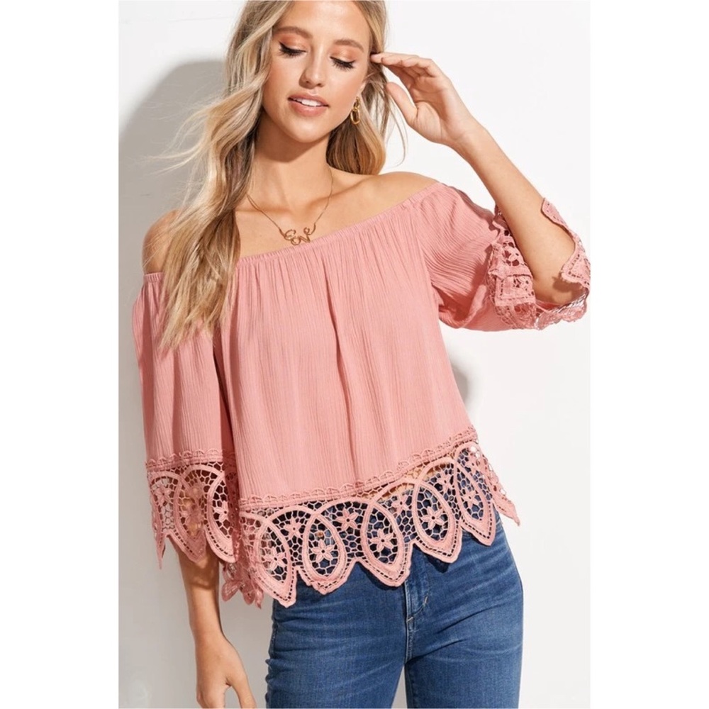 MOD Boutique Off The Shoulder Crochet Trim Blouse